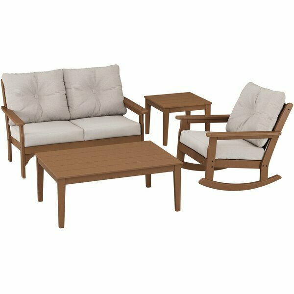 Polywood Teak / Dune Burlap Patio Set with Table and Rocking Chair. 633PWS72T999